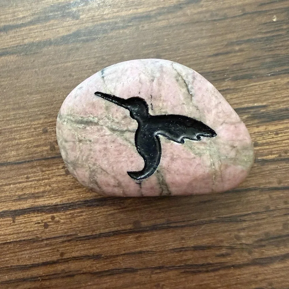Rhodonite Stone Magnet Hummingbird Silhouette Pink Gray Natural Gemstone Decor
